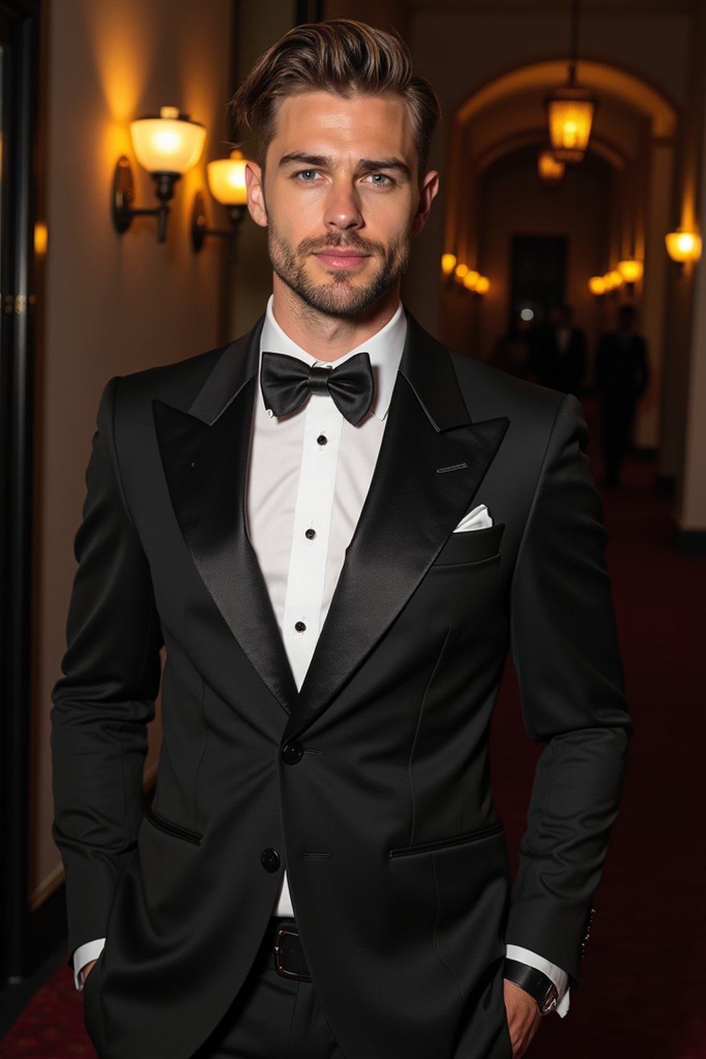 an elegant masculine  man attending a formal event