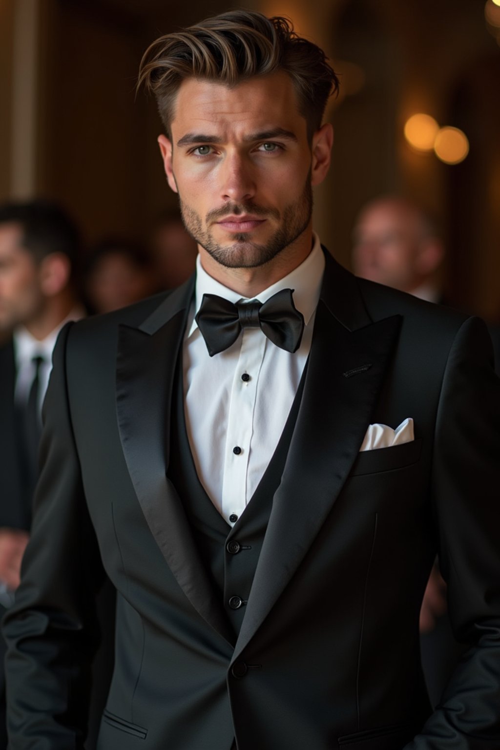 an elegant masculine  man attending a formal event