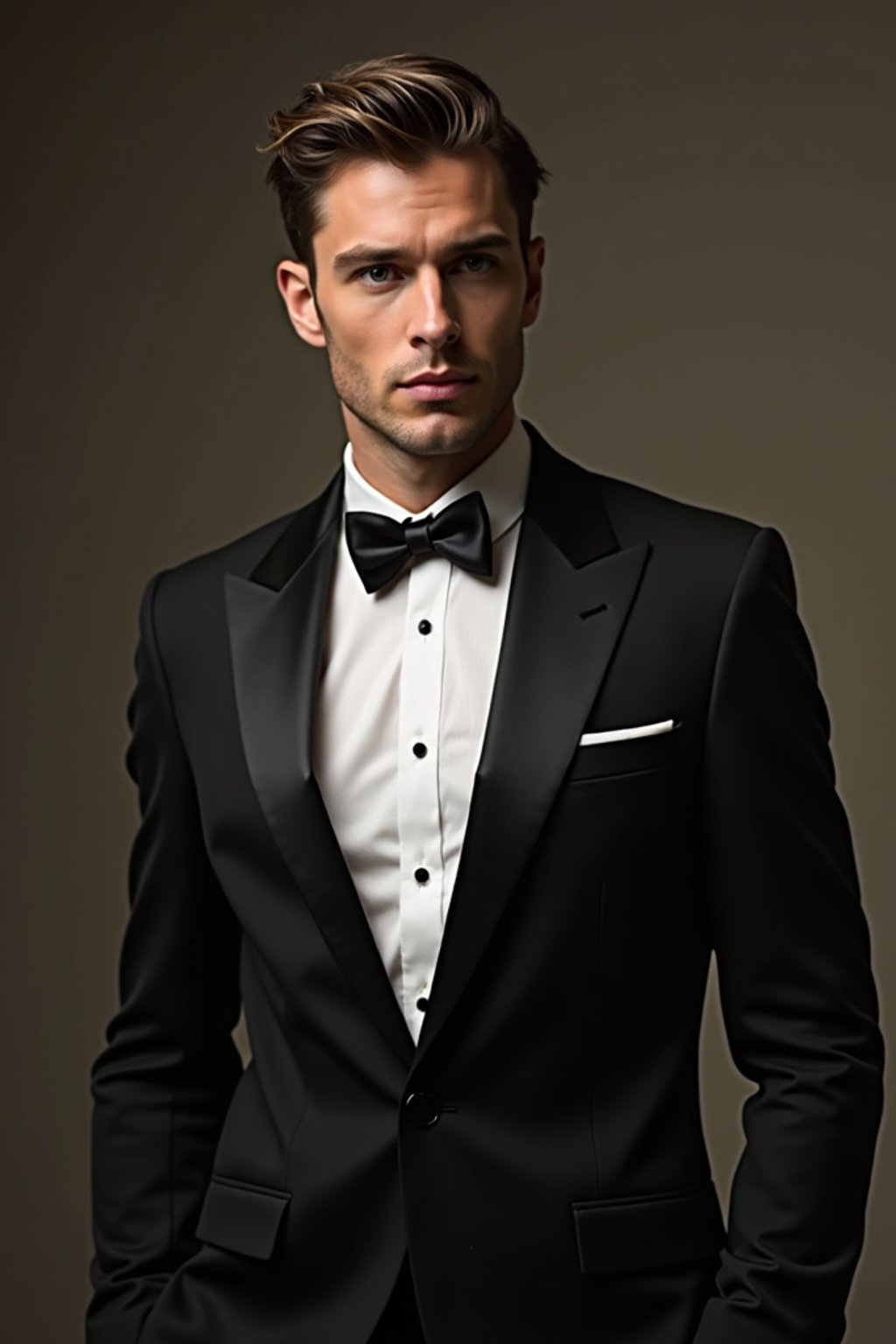 an alluring masculine  man dressed in elegant evening wear