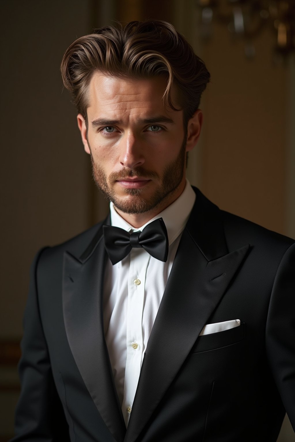 an alluring masculine  man dressed in elegant evening wear