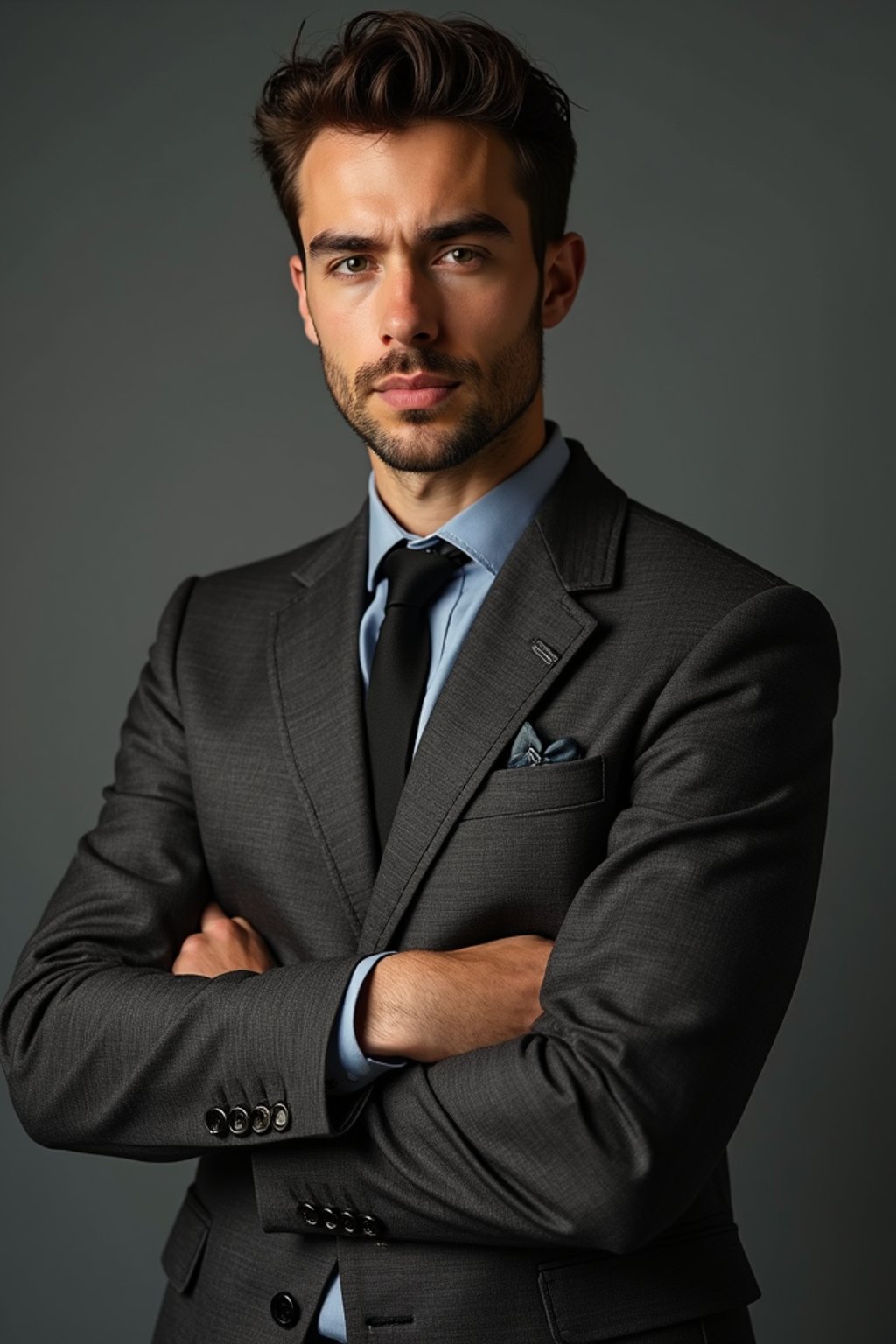 a confident masculine  man dressed in stylish attire