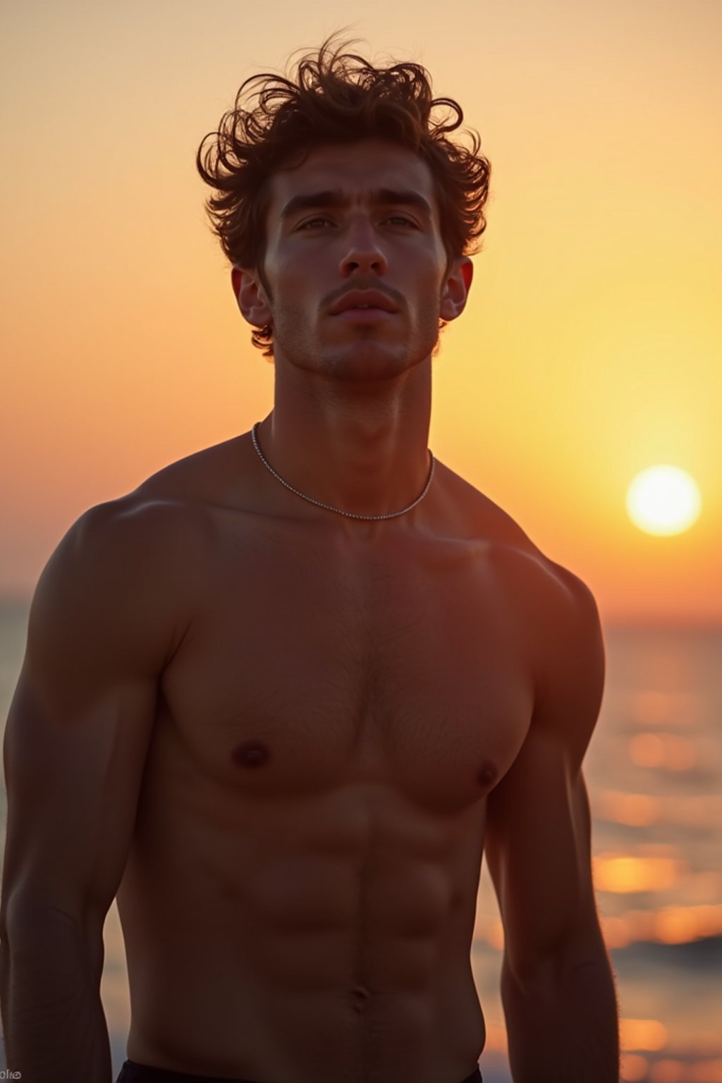 masculine  man enjoying a sunset at a beach or park