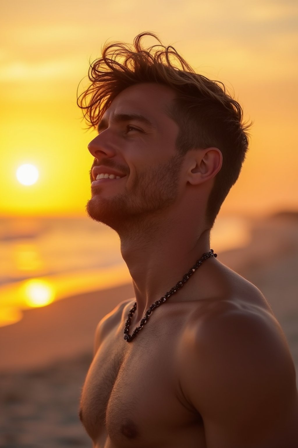 masculine  man enjoying a sunset at a beach or park