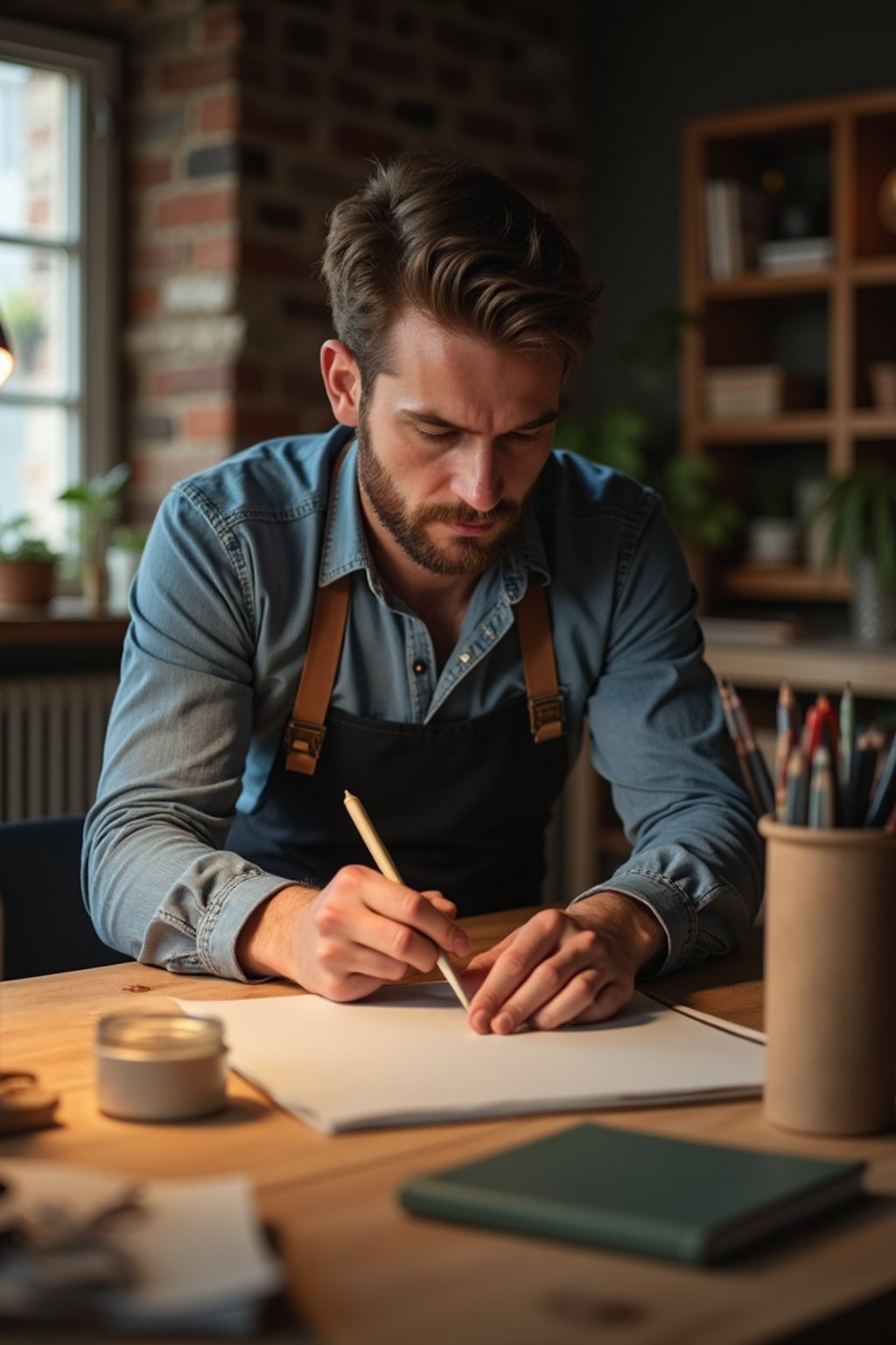 masculine  man engaging in a hobby or craft