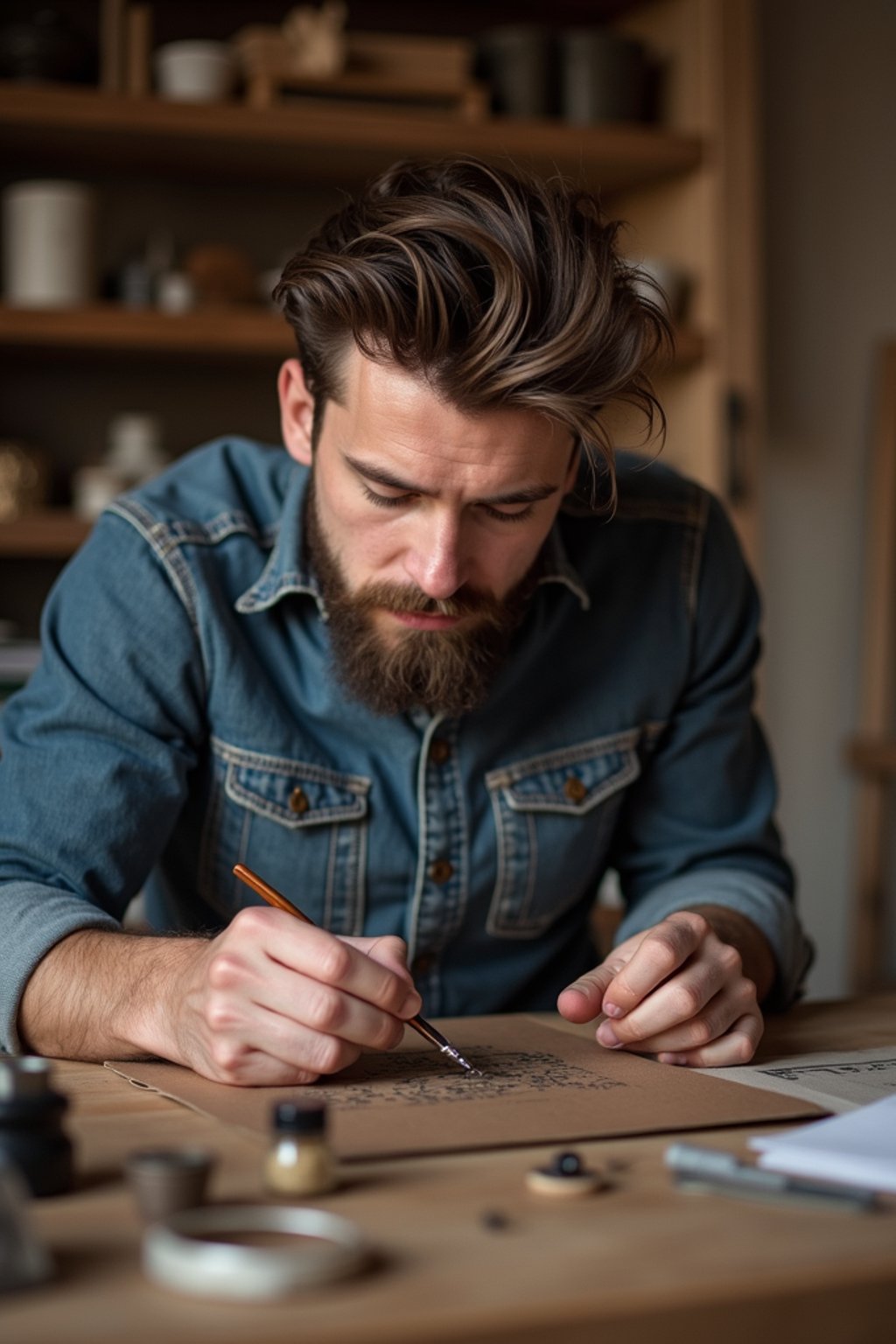 masculine  man engaging in a hobby or craft