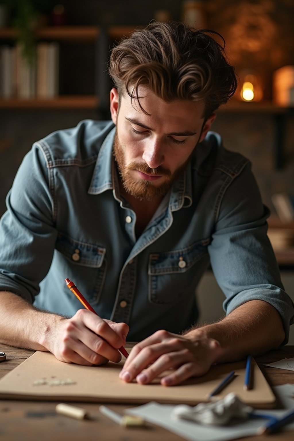 masculine  man engaging in a hobby or craft