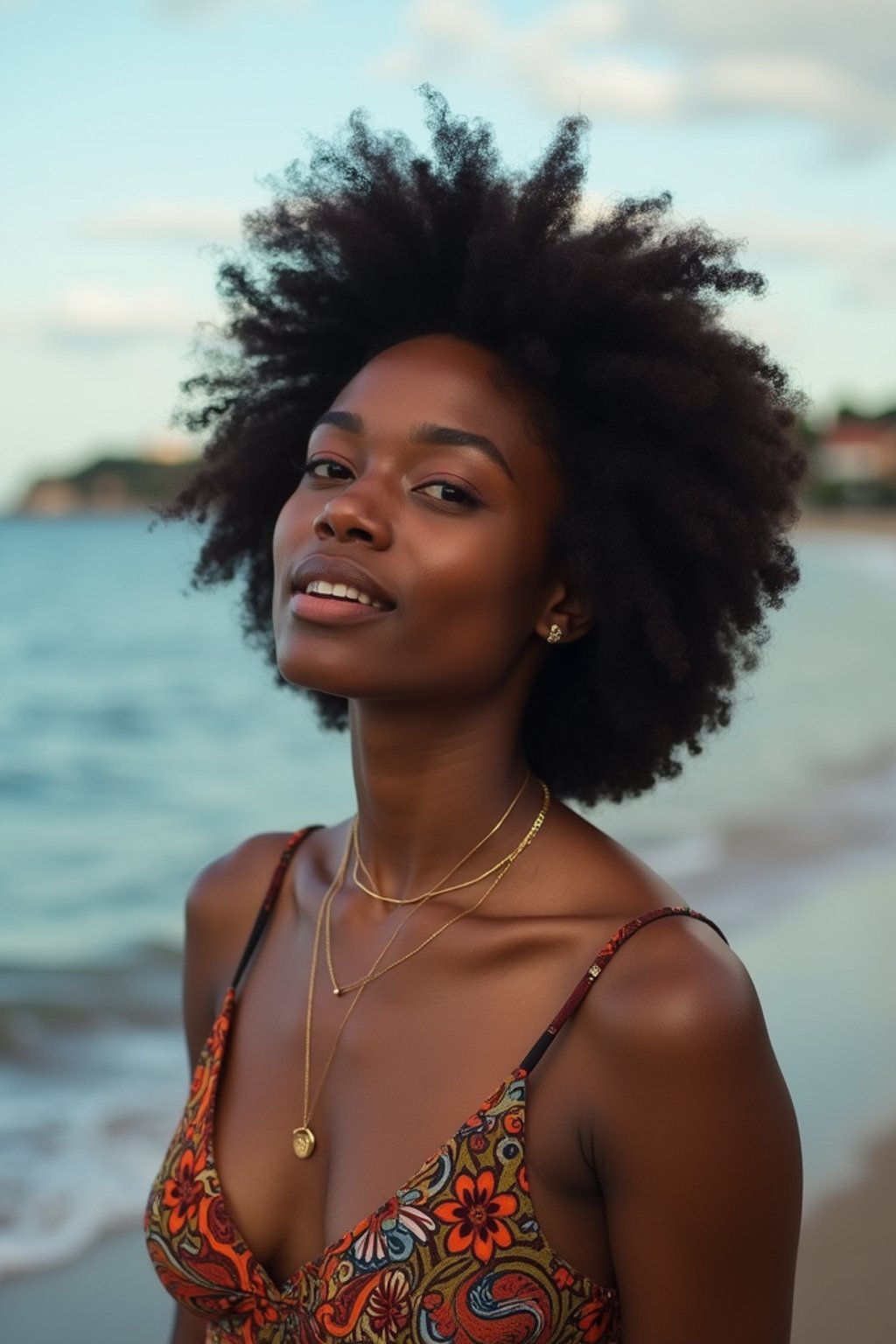 a captivating  feminine woman enjoying a peaceful moment by the waterfront