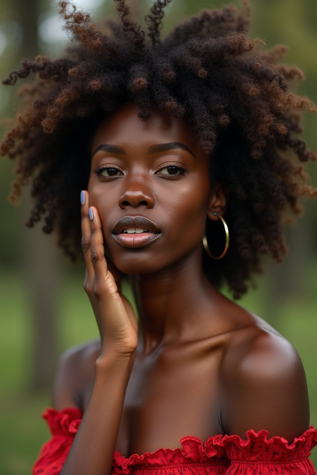 a captivating  feminine woman embracing nature