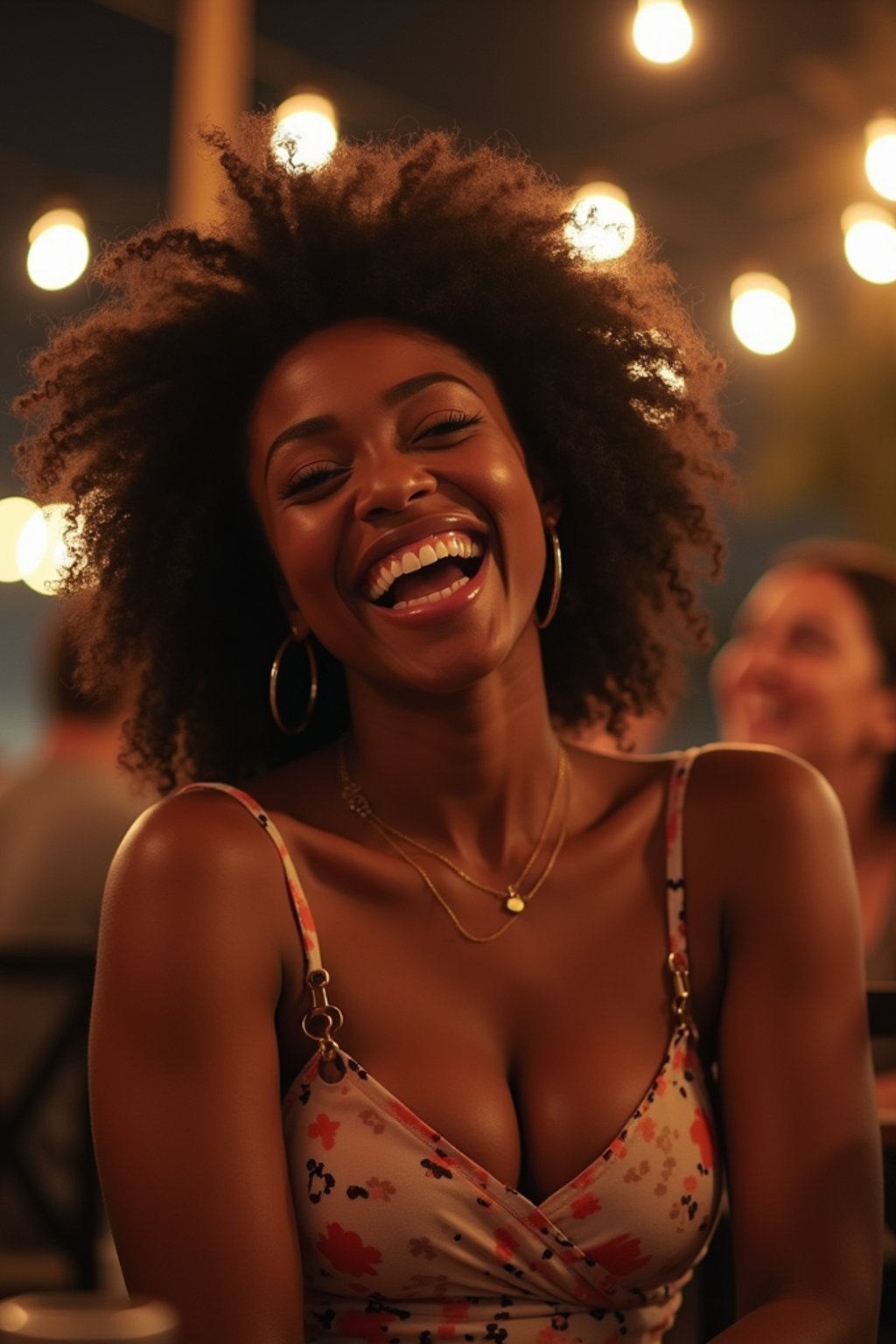 feminine woman laughing and hanging out with friends