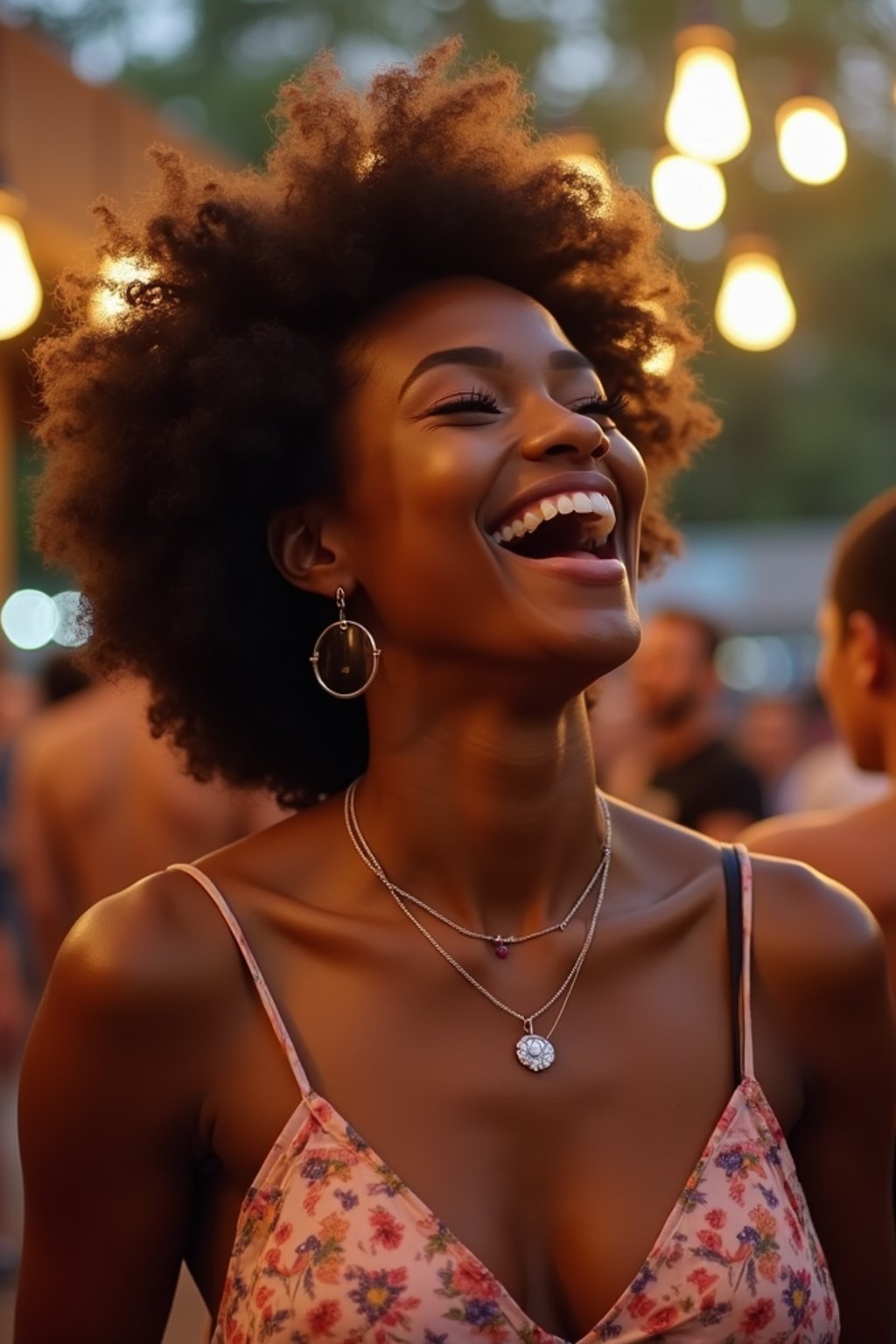 feminine woman laughing and hanging out with friends