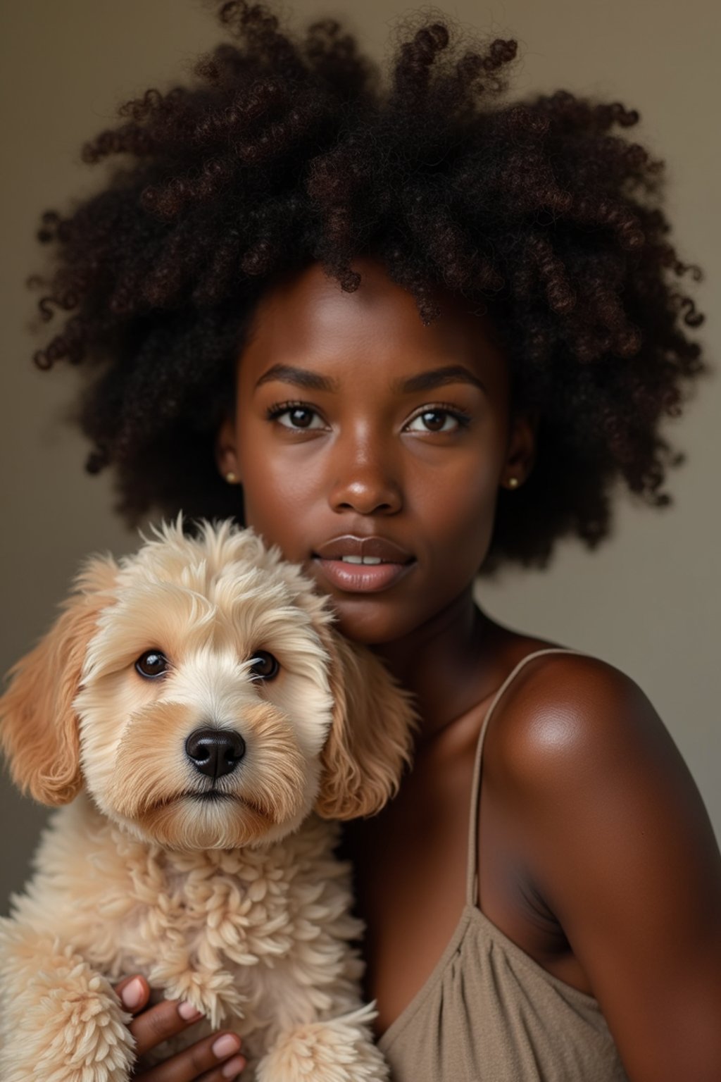 feminine woman posing with a cute pet