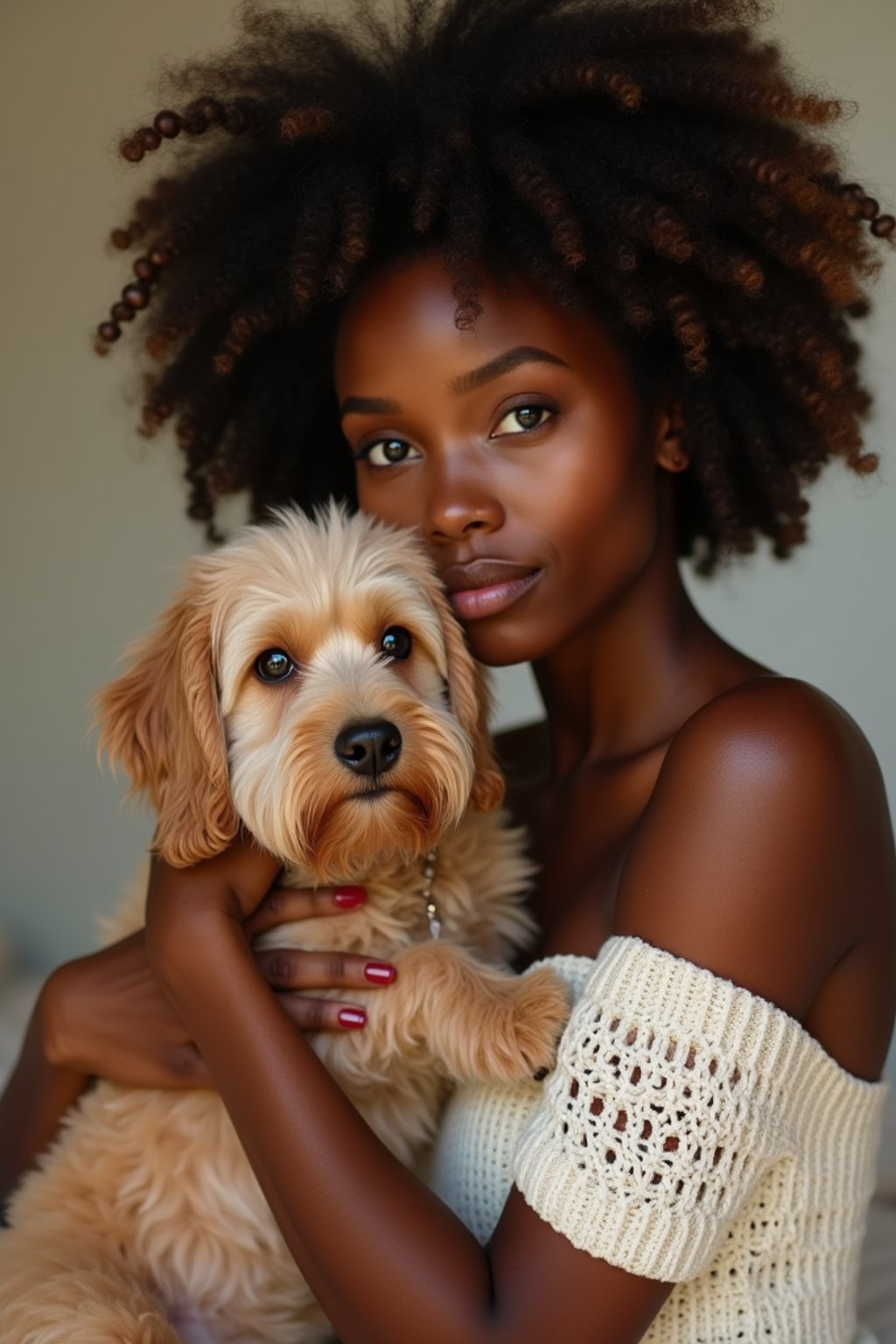 feminine woman posing with a cute pet