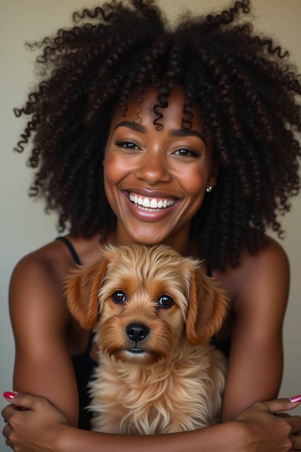 feminine woman posing with a cute pet