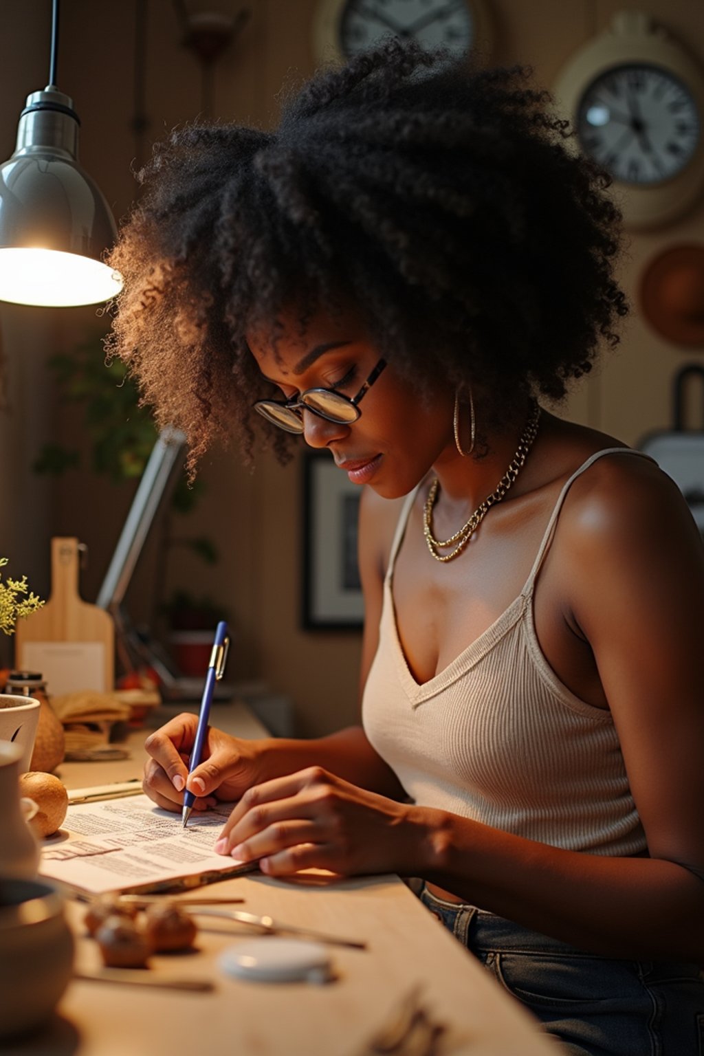 feminine woman engaging in a hobby or craft