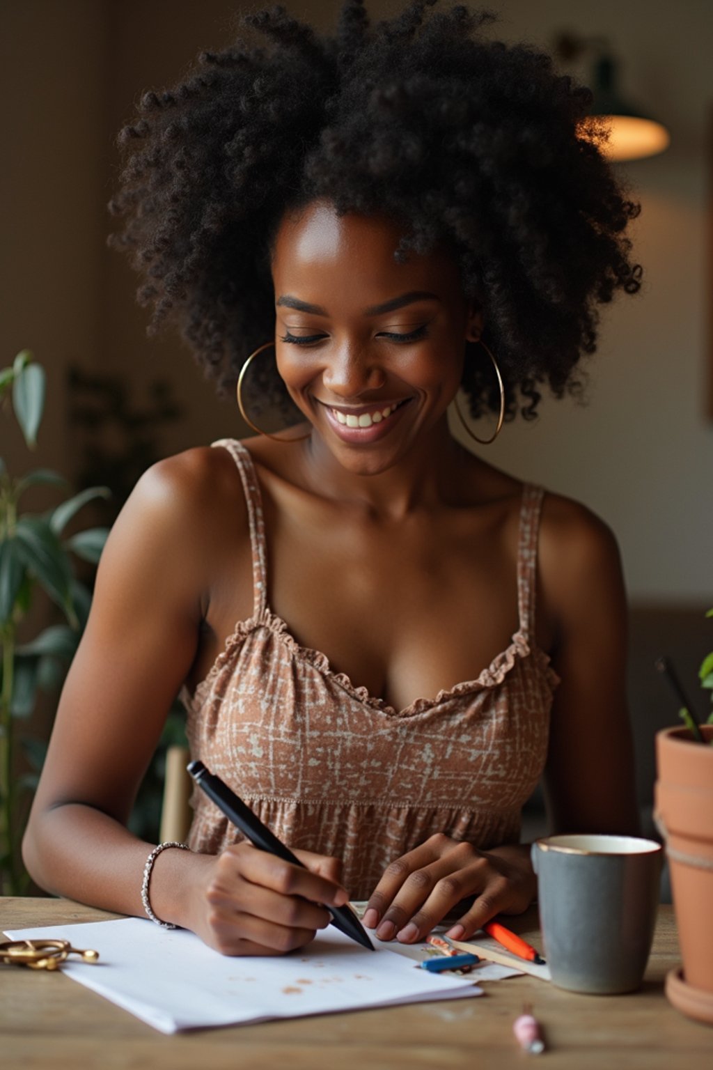 feminine woman engaging in a hobby or craft