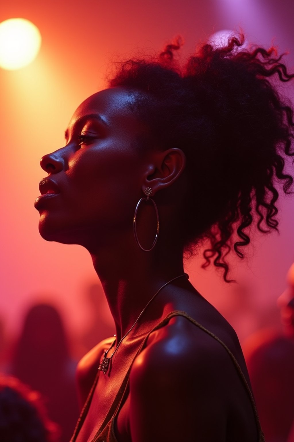 feminine woman enjoying a concert or music festival