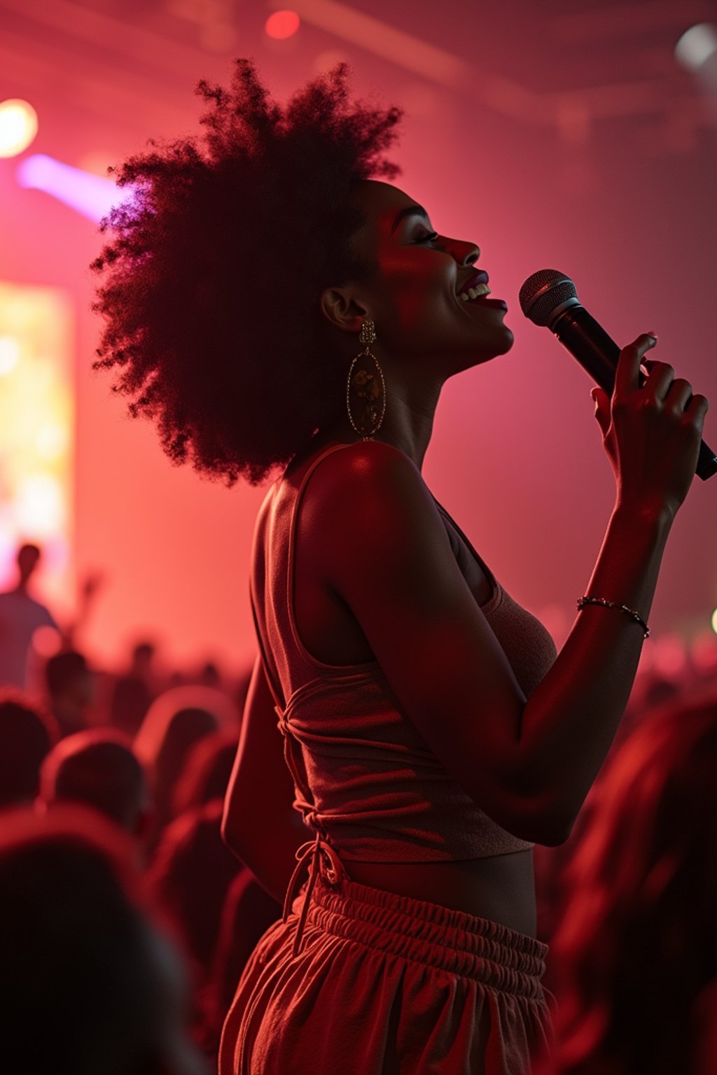 feminine woman enjoying a concert or music festival