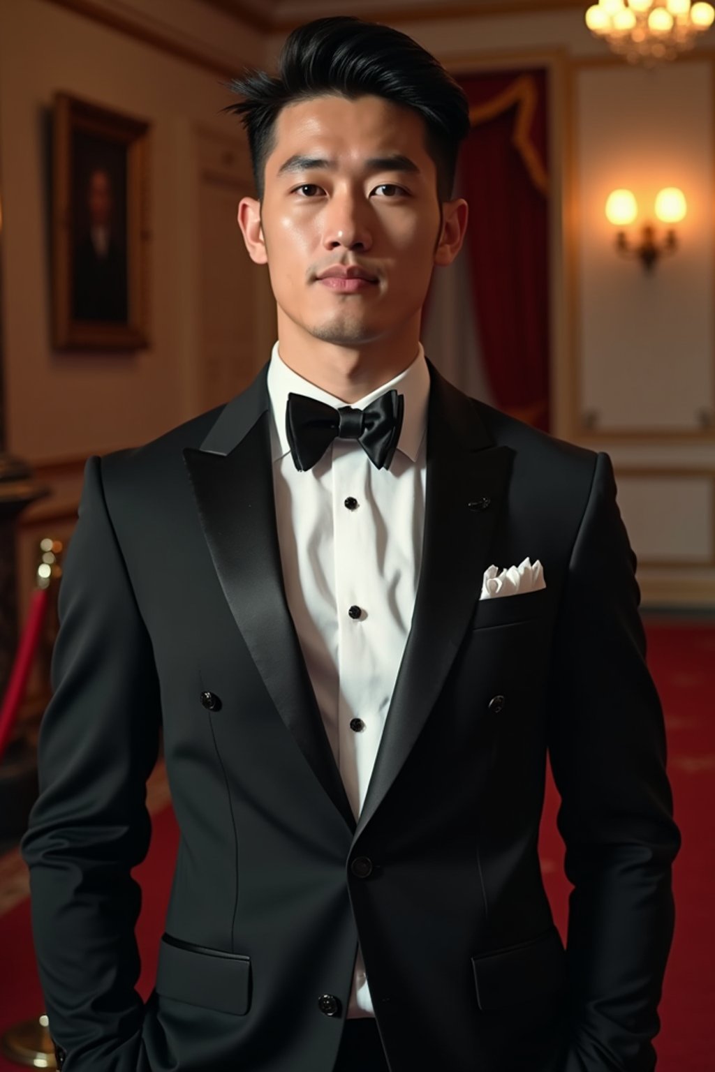 an elegant masculine  man attending a formal event