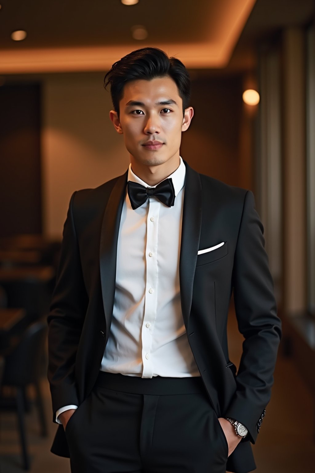 an elegant masculine  man attending a formal event