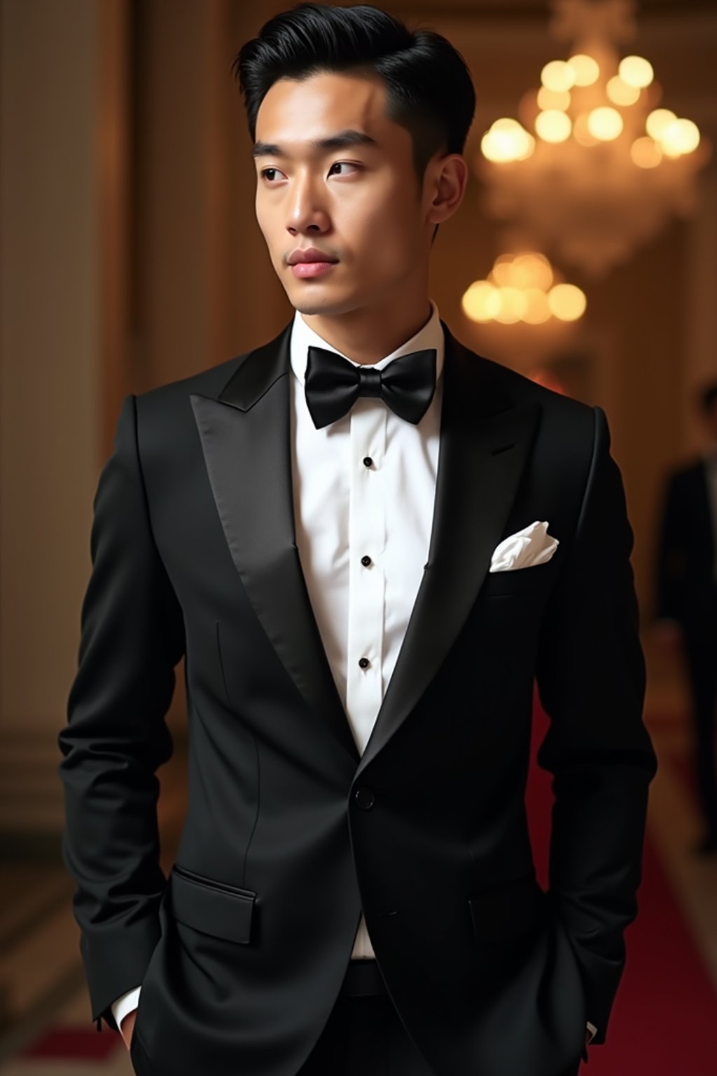 an elegant masculine  man attending a formal event