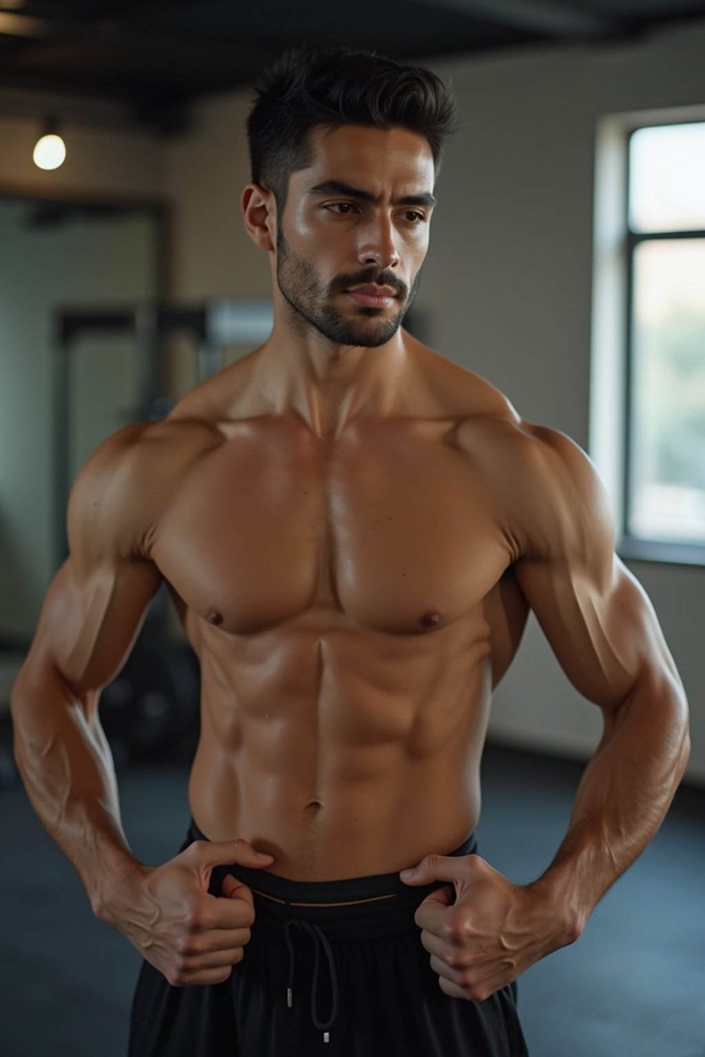 a confident masculine  man engaging in a fitness routine