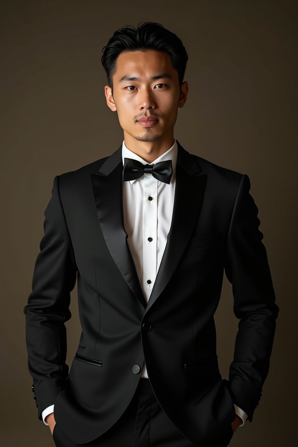 an alluring masculine  man dressed in elegant evening wear