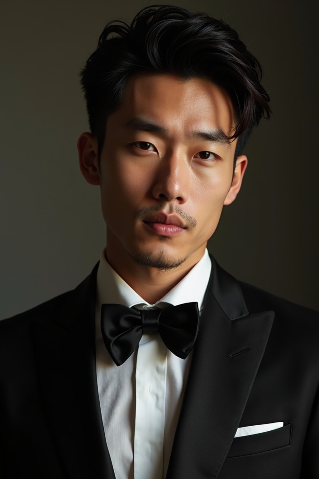 an alluring masculine  man dressed in elegant evening wear