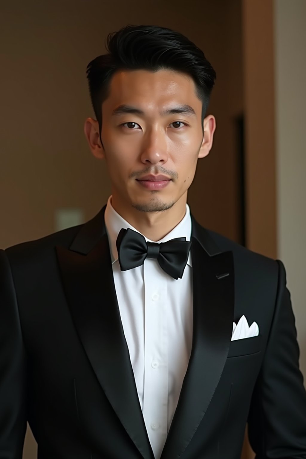 an alluring masculine  man dressed in elegant evening wear