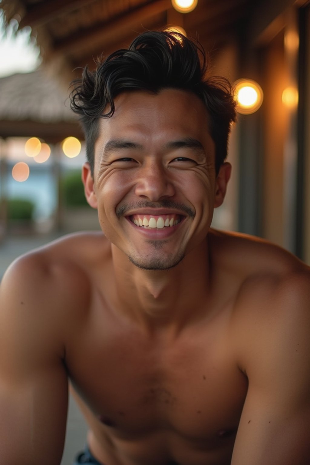 masculine  man laughing and hanging out with friends