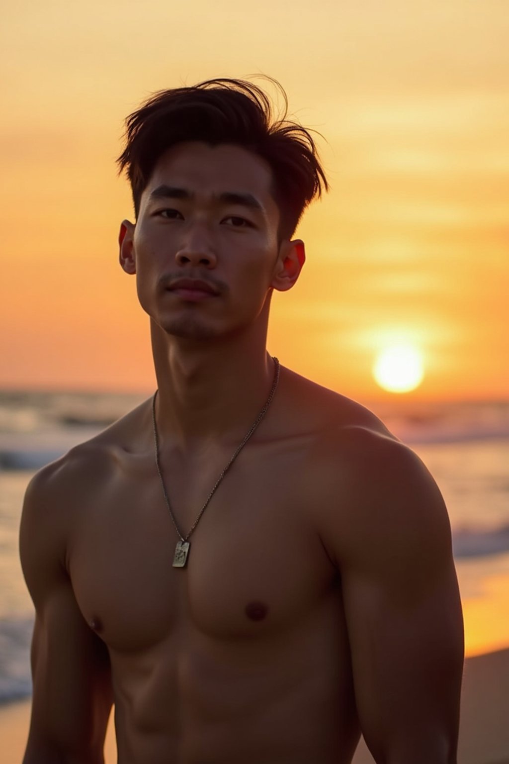 masculine  man enjoying a sunset at a beach or park