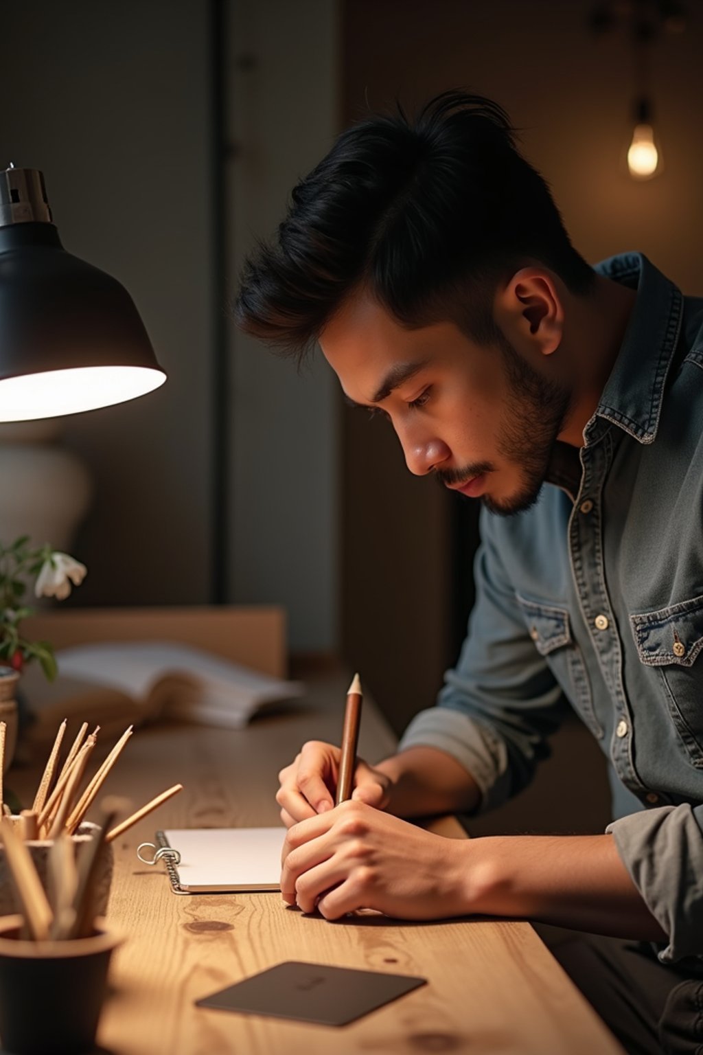 masculine  man engaging in a hobby or craft