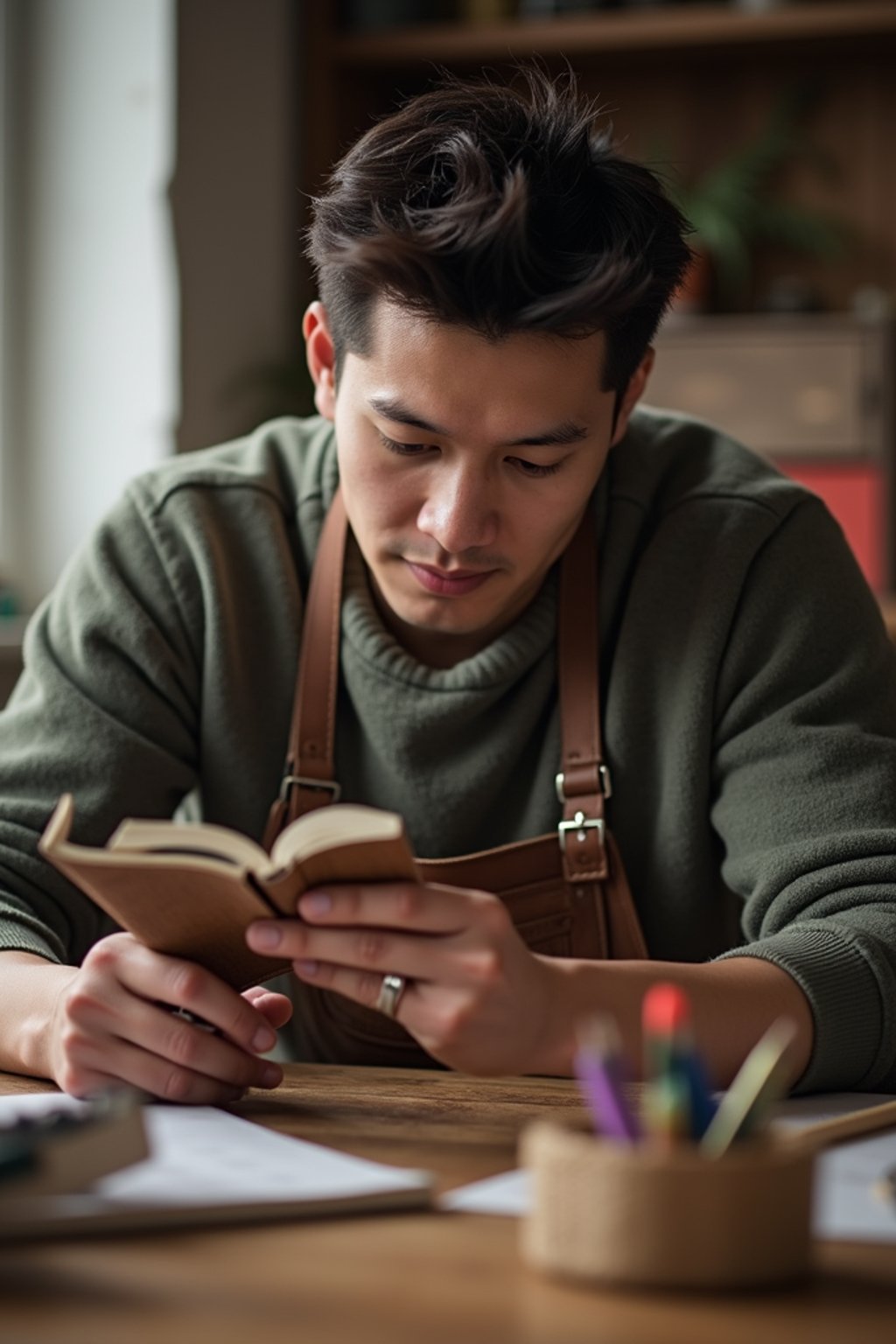 masculine  man engaging in a hobby or craft