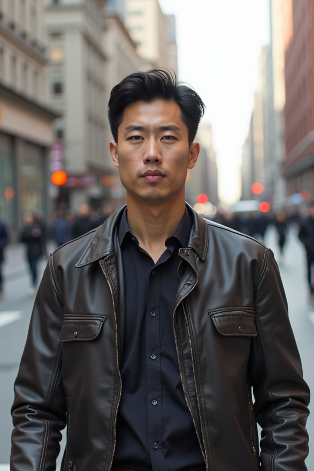 masculine  man taking a casual stroll through a cityscape