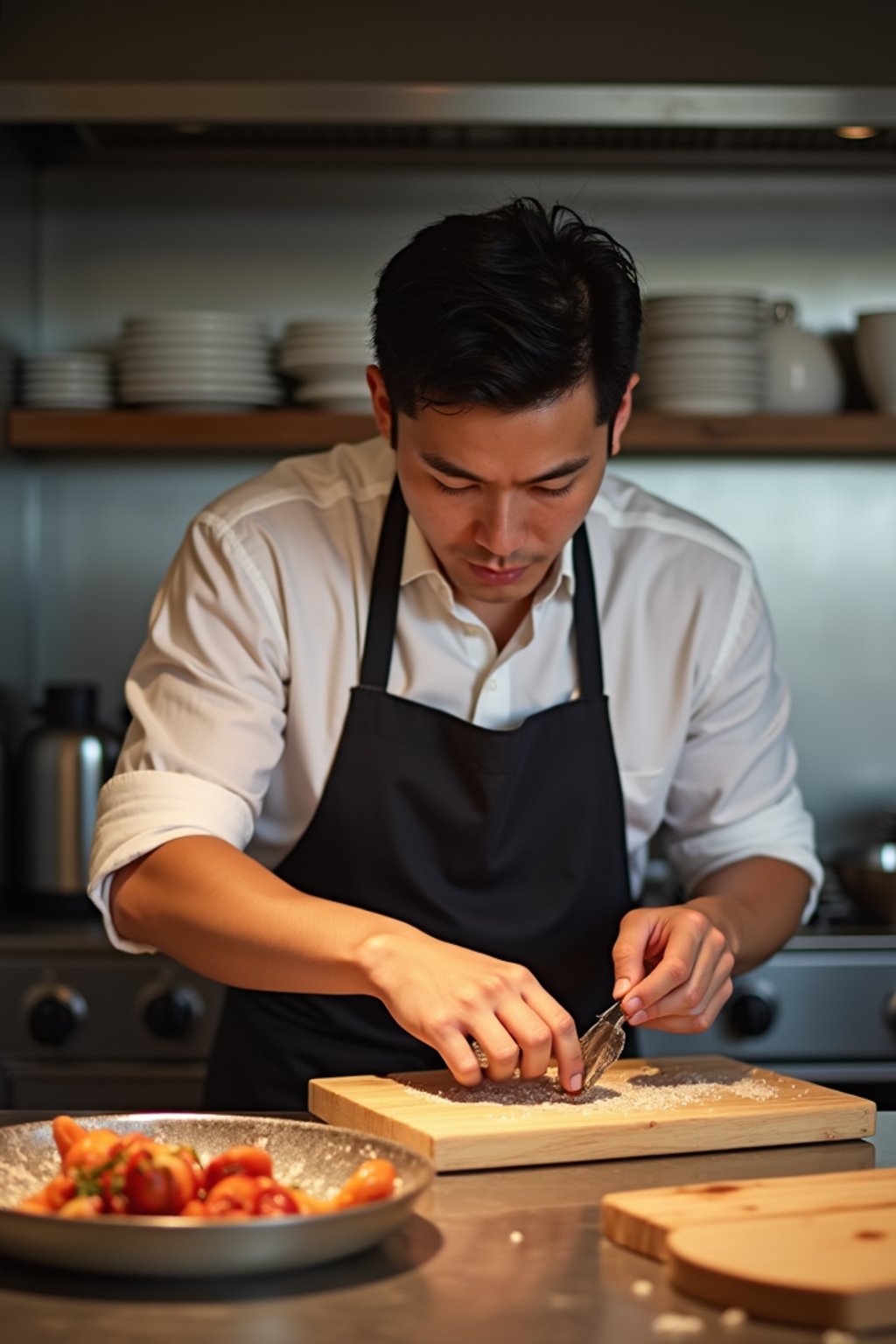 masculine  man cooking or baking in a modern kitchen