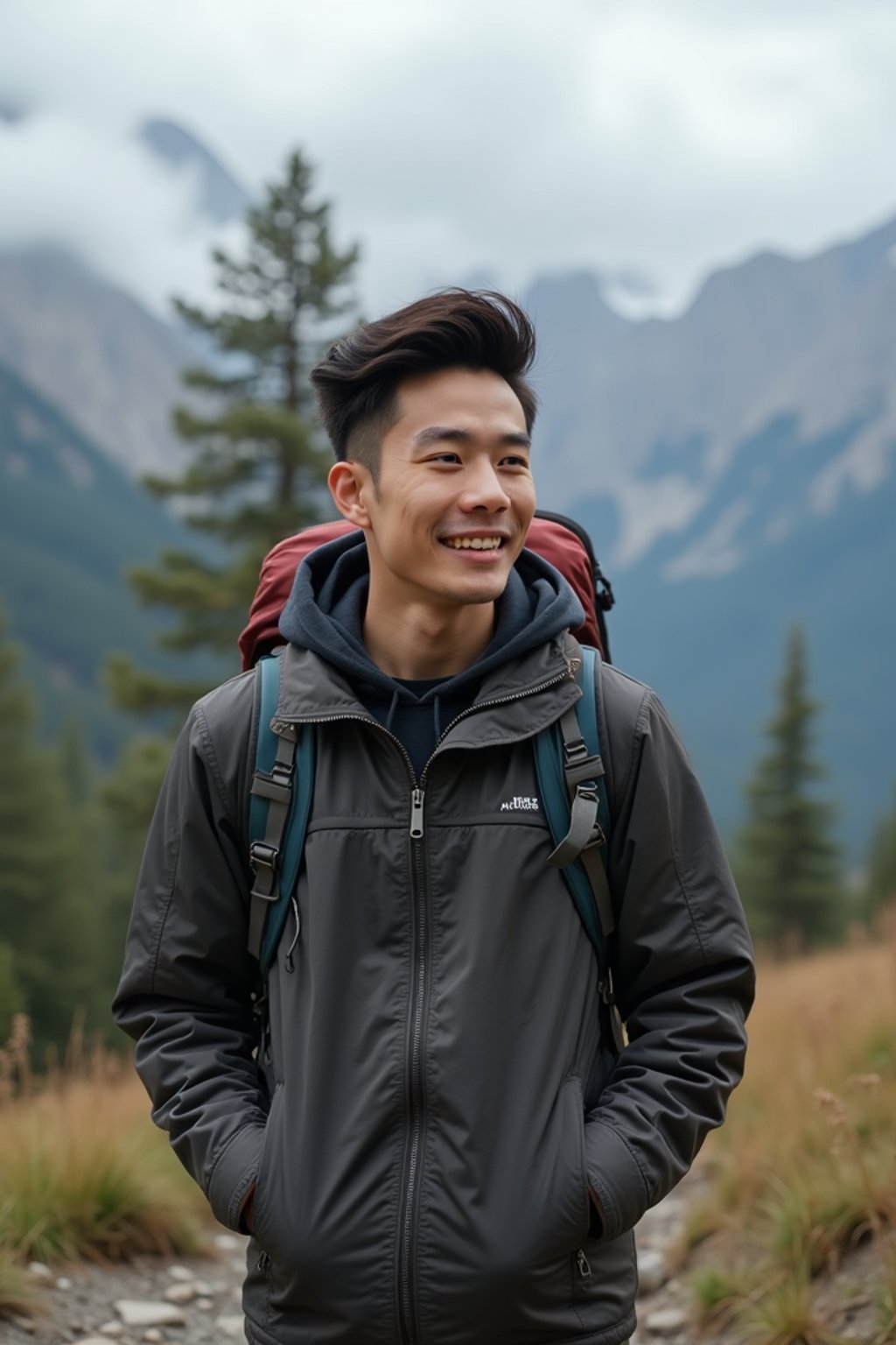 masculine  man in going hiking outdoors in mountains