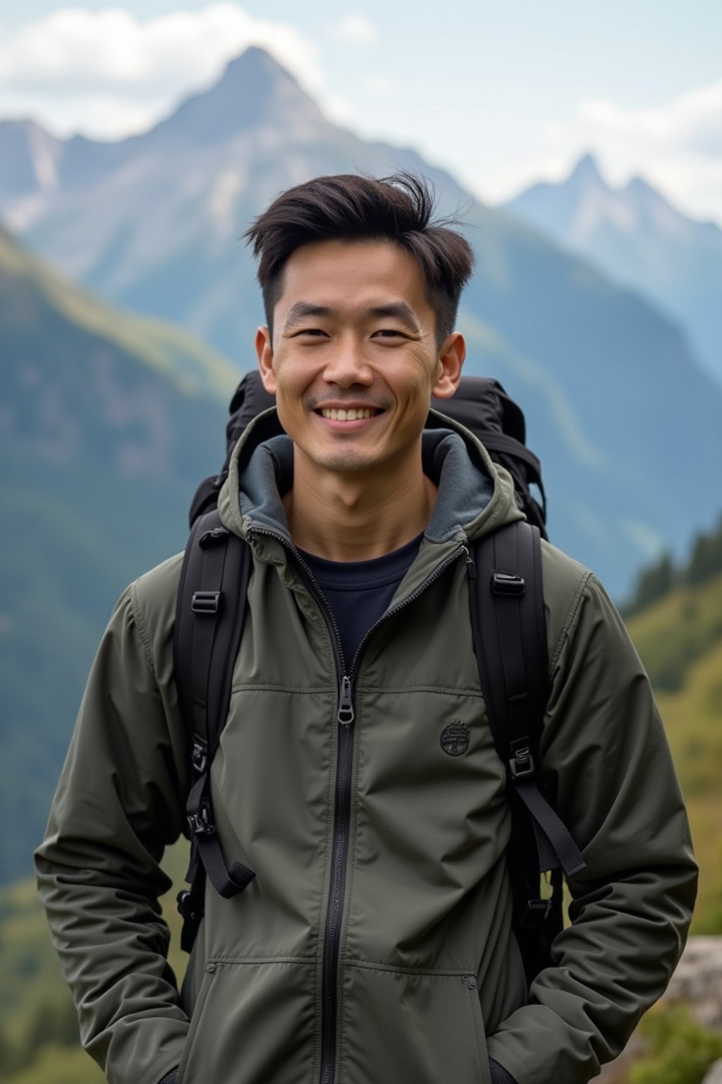 masculine  man in going hiking outdoors in mountains