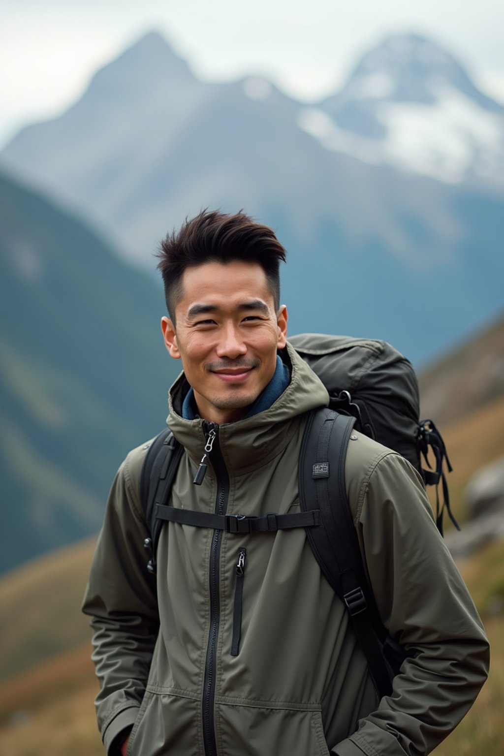 masculine  man in going hiking outdoors in mountains