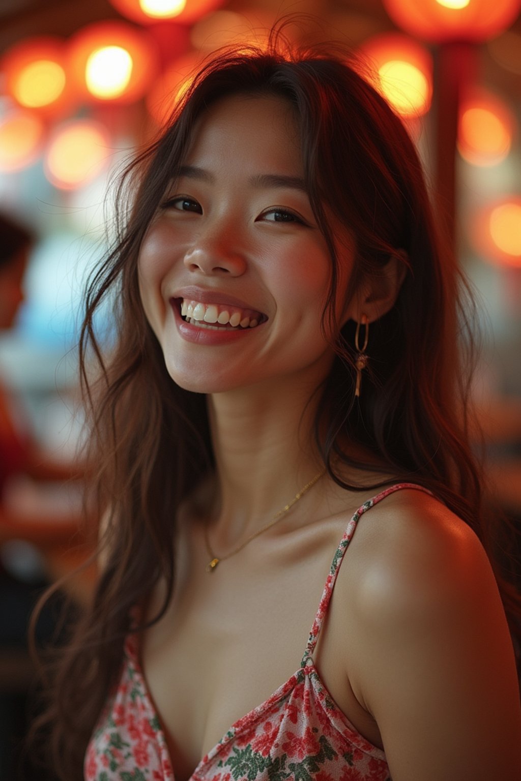 feminine woman laughing and hanging out with friends