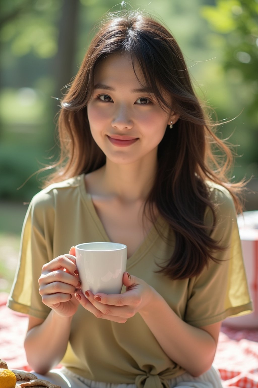 feminine woman having a fun outdoor picnic