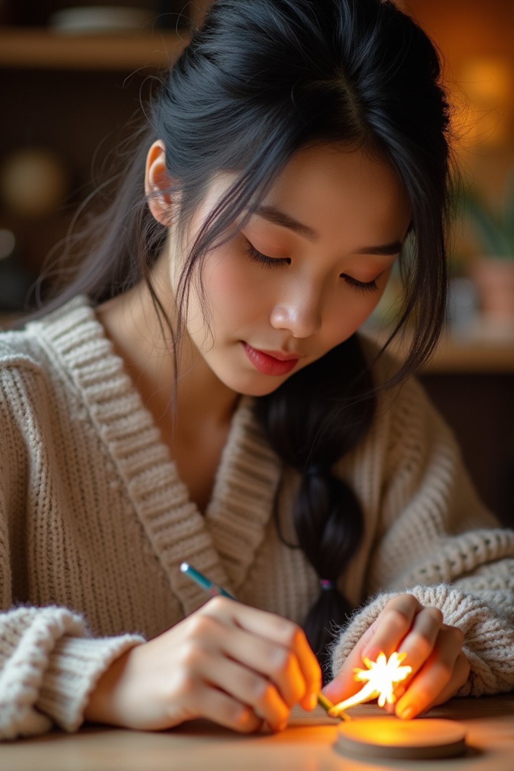 feminine woman engaging in a hobby or craft