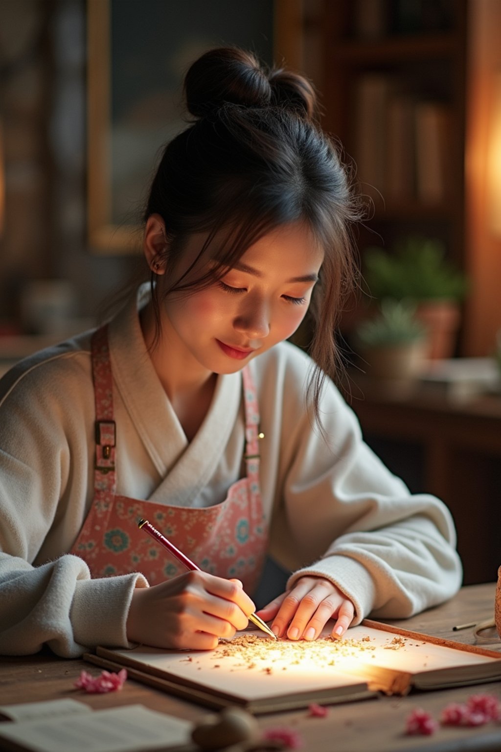 feminine woman engaging in a hobby or craft