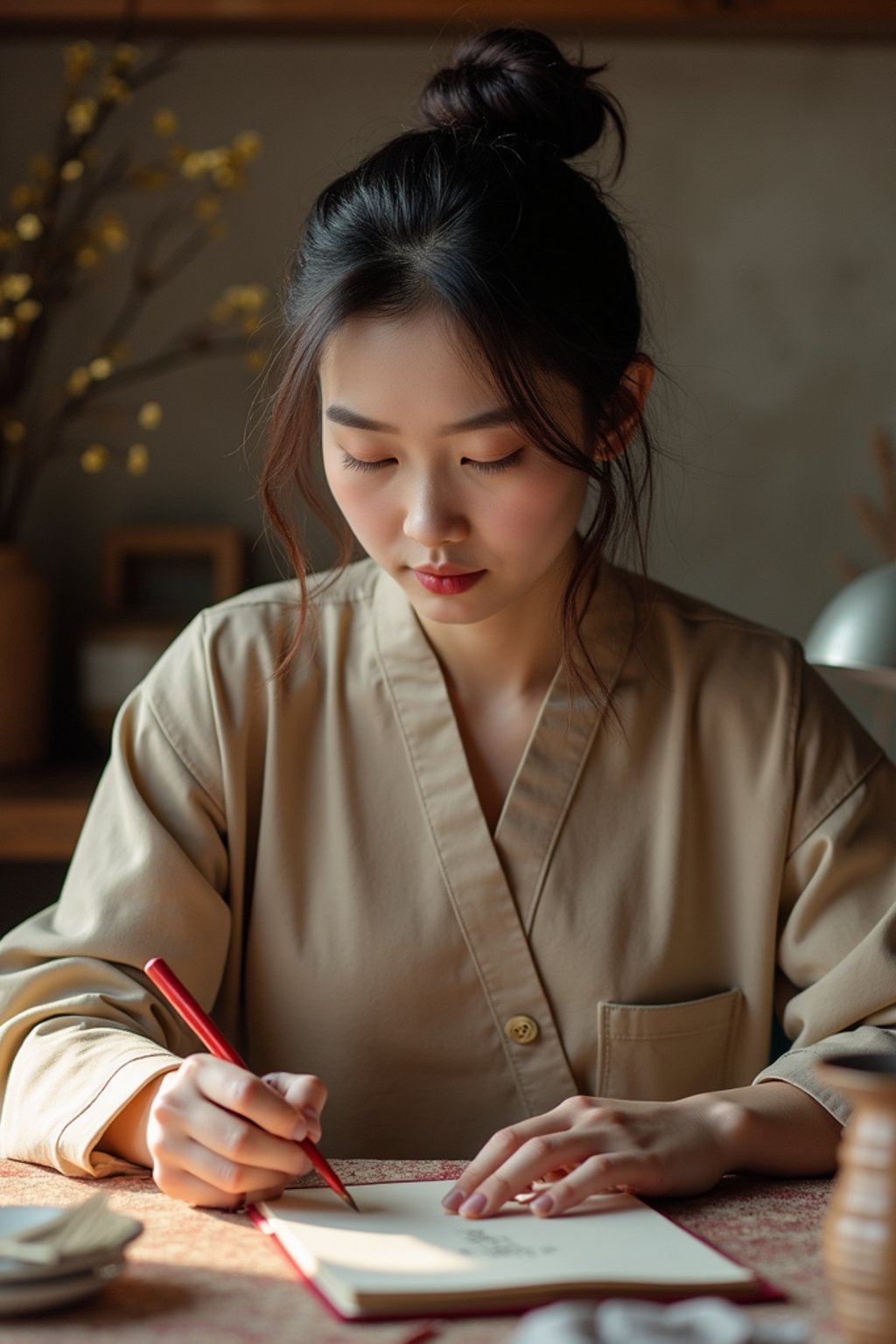 feminine woman engaging in a hobby or craft