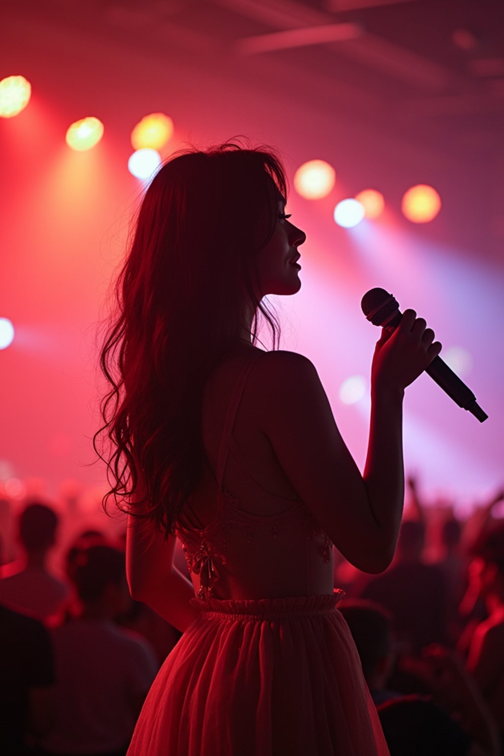 feminine woman enjoying a concert or music festival