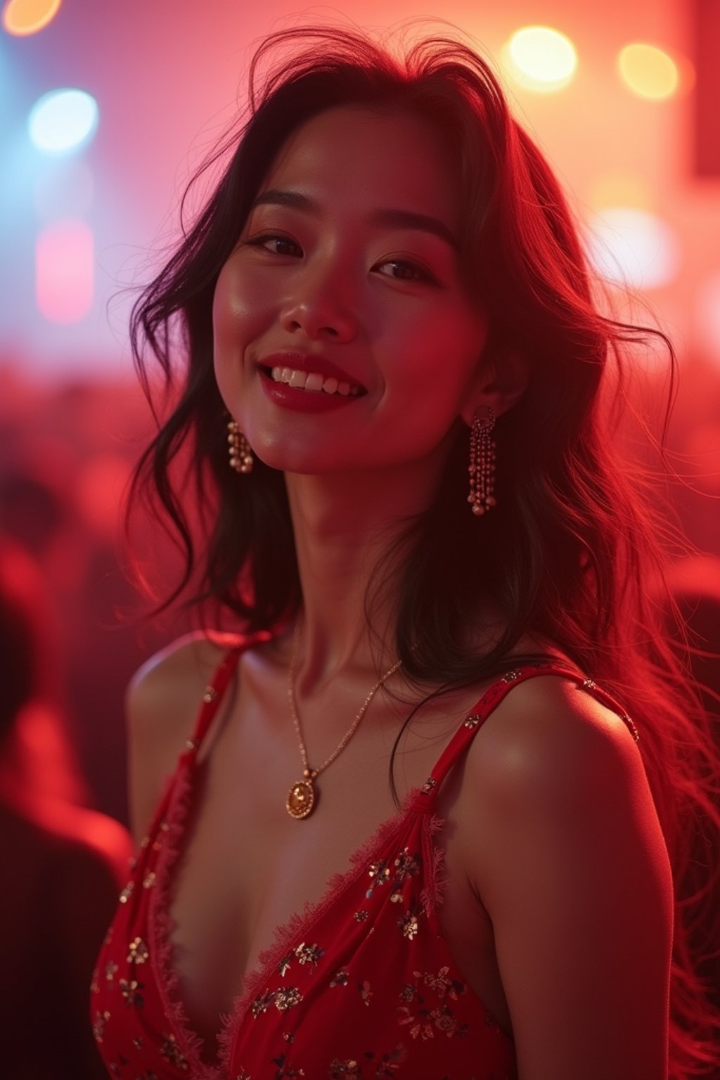 feminine woman enjoying a concert or music festival