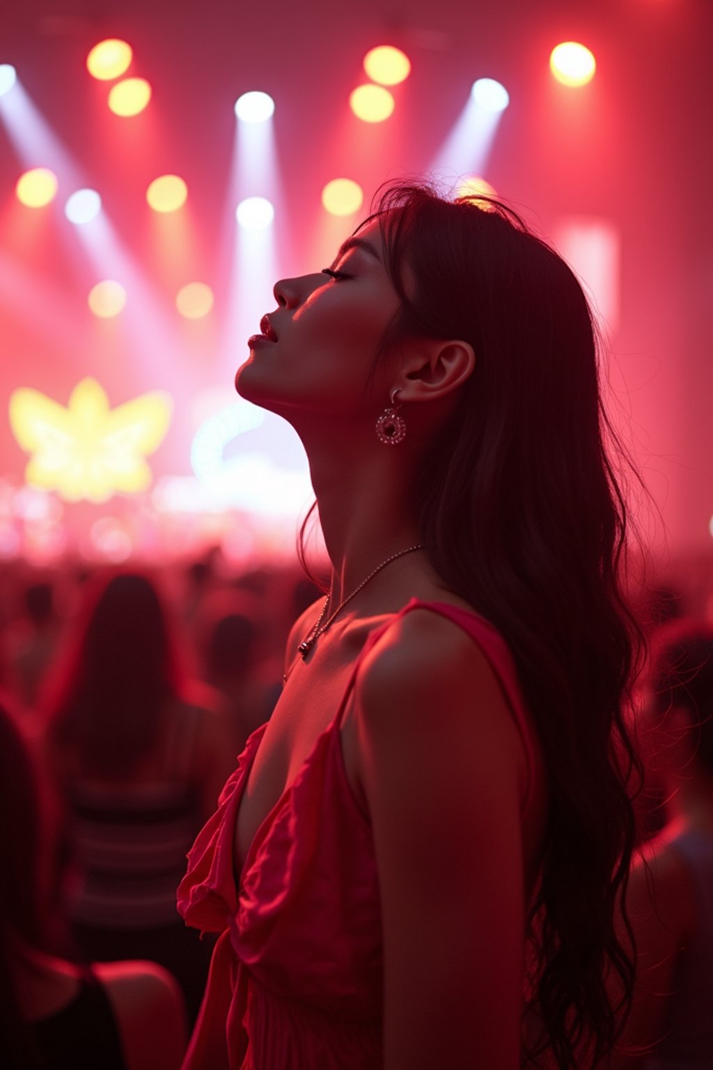 feminine woman enjoying a concert or music festival