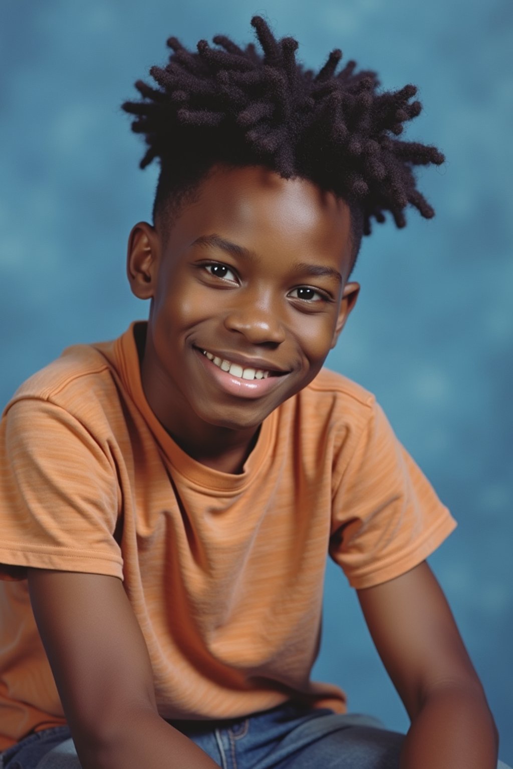 (school portrait) photo headshot of a young 18 y o man in 1990s style, nineties style, 90s, 1990s fashion, 1990s hair, school, man is sitting and posing for a (yearbook) picture, blue yearbook background, official school yearbook photo, man sitting (looking straight into camera), (school shoot), (inside), blue yearbook background