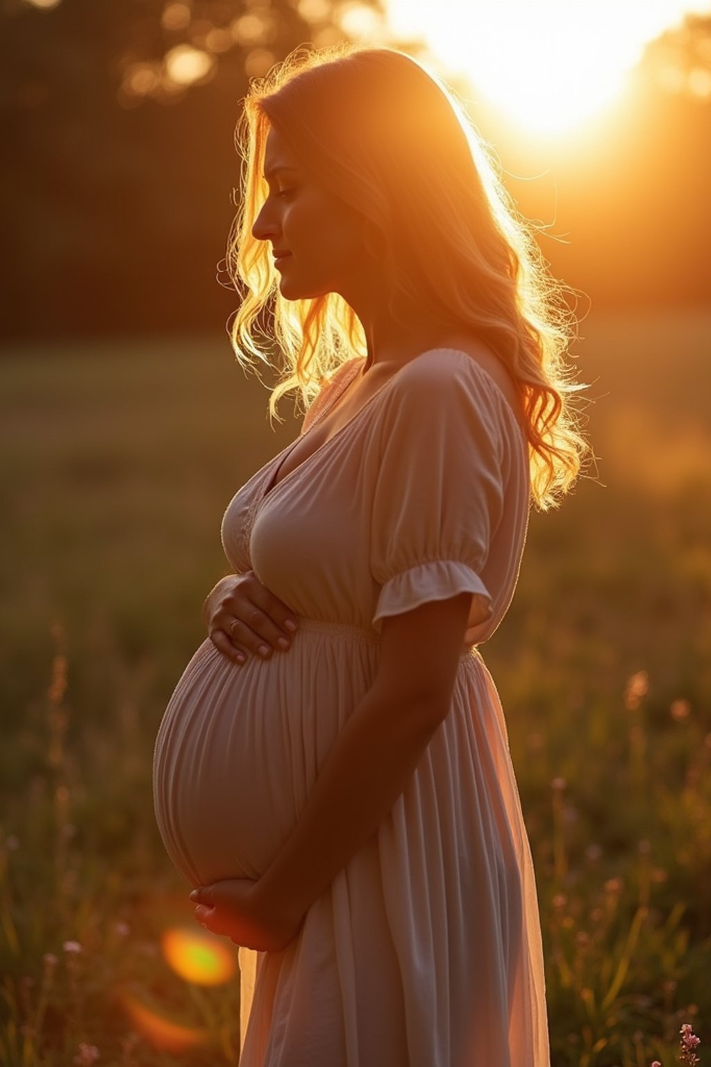 healthy pregnant woman in maternity photographs, beautiful pregnant woman, maternity photography in beautiful home. golden hour