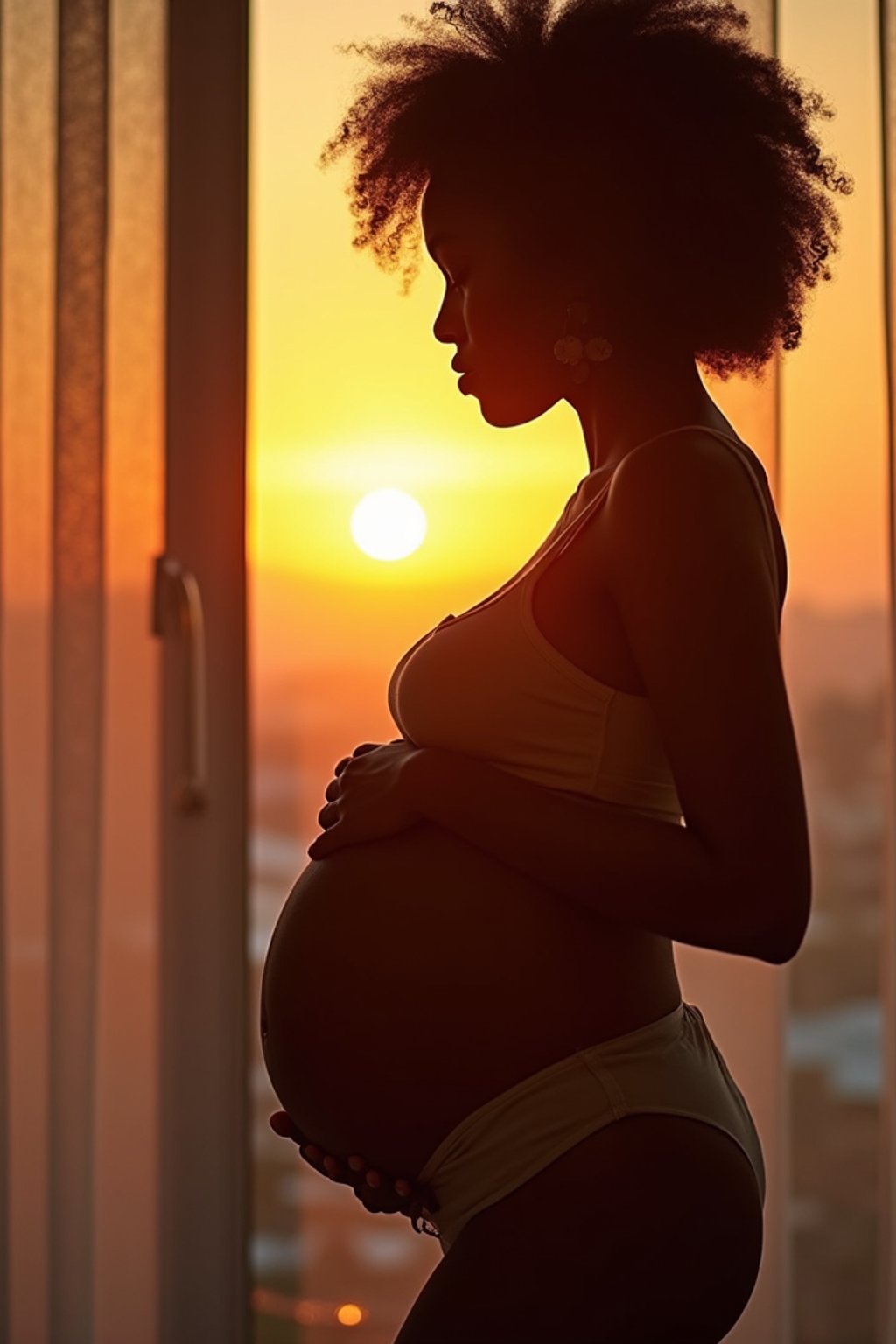 healthy pregnant woman in maternity photographs, beautiful pregnant woman, maternity photography in beautiful home. golden hour