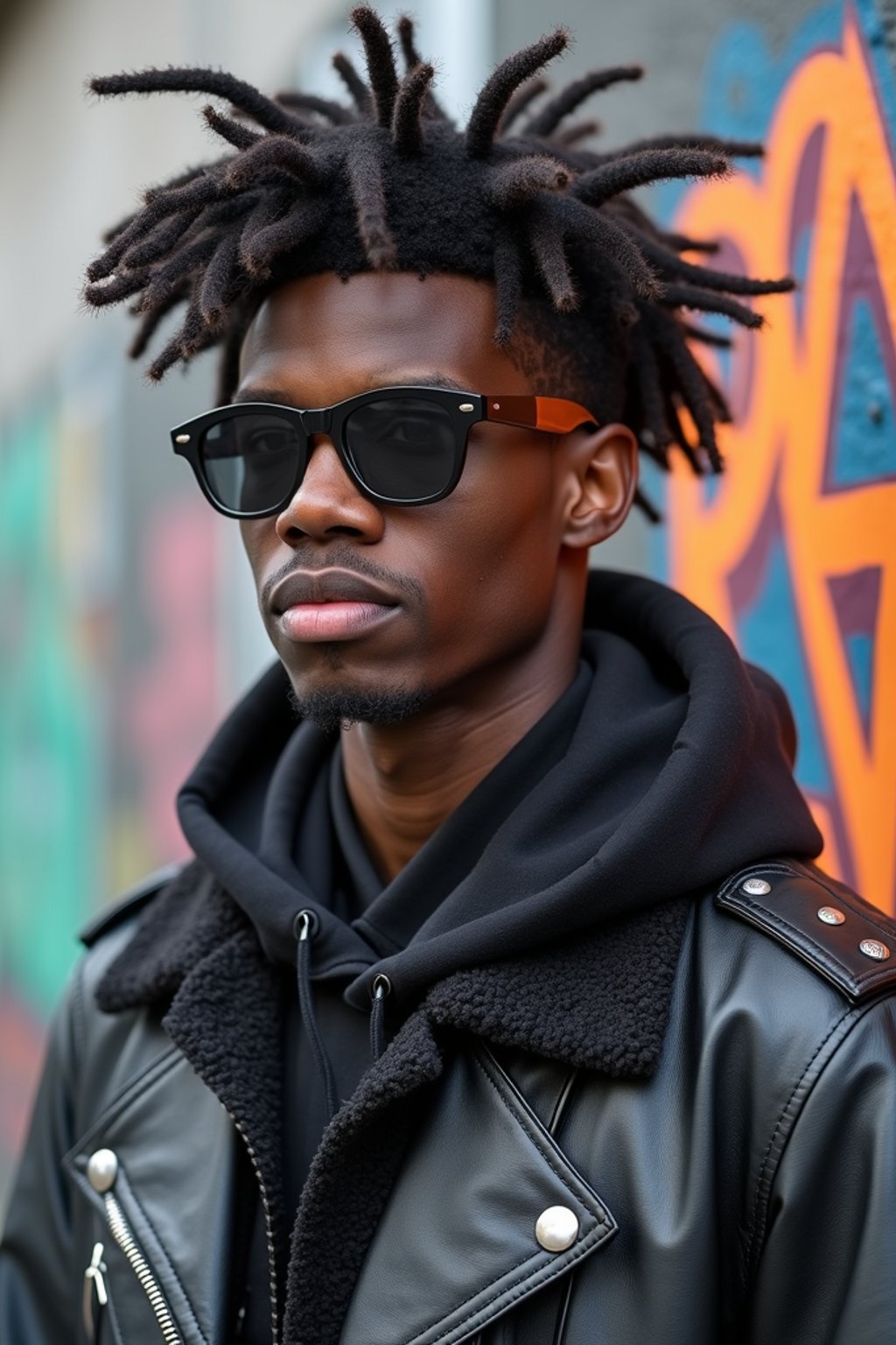 sharp and trendy man in Berlin wearing a grunge-inspired outfit, Berlin Wall in the background