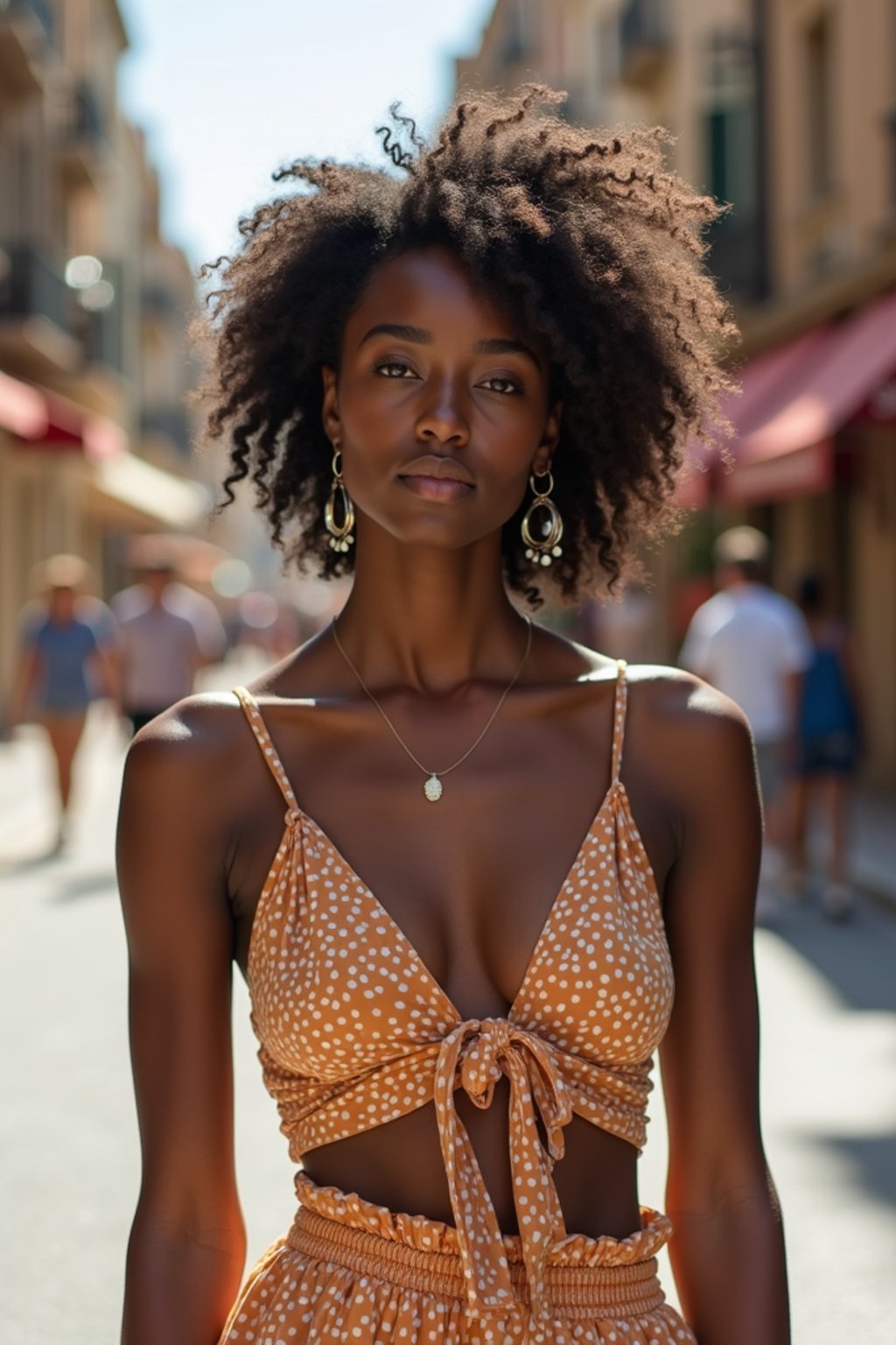 stylish and chic  woman in Barcelona wearing a stylish summer outfit, La Sagrada Família in the background